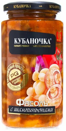 Фотогрфия Фасоль с шампиньонами 370г ст/б. Кубаночка - Market#22