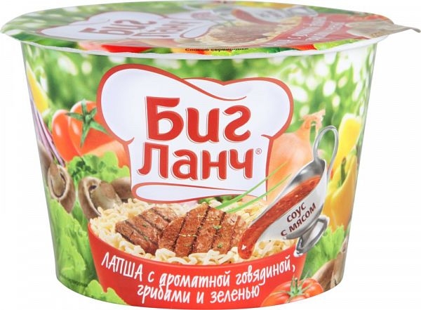 Фотогрфия Лапша Биг Ланч говядина,грибамы и зеленью 90г (тарелка) - Market#22