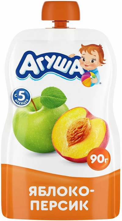Фотогрфия Пюре фруктовое Агуша яблоко-персик 90г (пауч) ВБД - Market#22