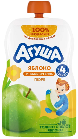 Фотогрфия Пюре фруктовое Агуша яблоко 90г (пауч) ВБД - Market#22
