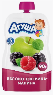 Фотогрфия Пюре фруктовое Агуша яблоко-ежевика-малина 90г (пауч) ВБД - Market#22