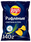 Чипсы Лейс Рифленые сметана и лук 140г