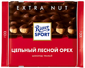 Шоколад Риттер Спорт 100г тёмный с цельным лесным орехом